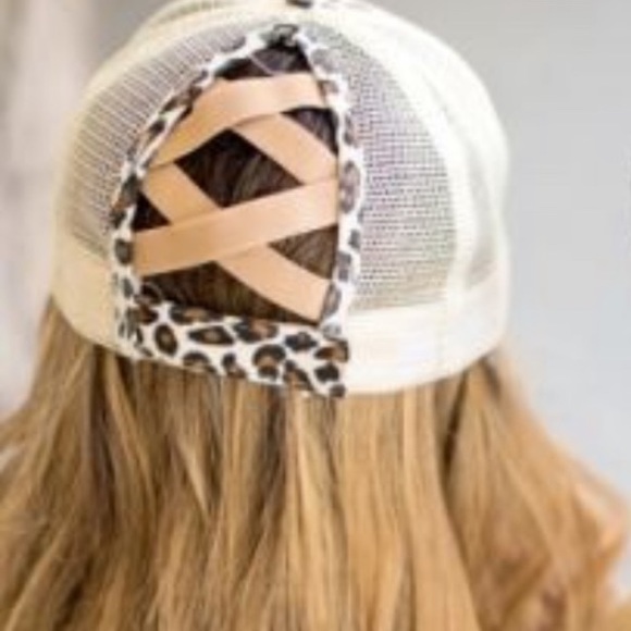 Leopard Distressed Ponytail Baseball Hat - Picture 5 of 5